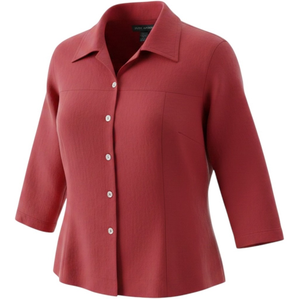 Anne Carson Red 100% Silk Fully Lined Button Down Jacket Blouse Size L
